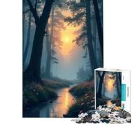 Puzzle da 1000 pezzi con tramonto nella foresta nebbiosa Gioco educativo per sfide di apprendimento ideale come regalo o per passare il tempo durante le vacanze (dimensioni 50x75cm)