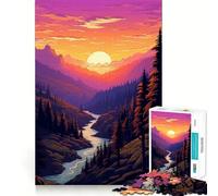Puzzle da 1000 pezzi con tramonto nella foresta,pixel art,taglio preciso,gioco per lo sviluppo delle capacità cognitive,divertimento per il tempo libero,regalo di Natale rilassante (38x52cm)