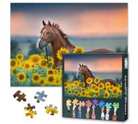 Puzzle da 1000 pezzi con tramonto paesaggio con cavallo e girasoli campo di fiori, decorazione da parete per adulti, rilassante gioco di puzzle, casa, ufficio, soggiorno, decorazione