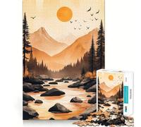 Puzzle da 1000 pezzi con tramonto su fiume e montagna, ideale per adolescenti, per rafforzare la memoria, perfetto per la casa e il tempo libero, con bordi puliti e un regalo prezioso (50x75cm)