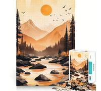 Puzzle da 1000 pezzi con tramonto su fiume e montagna per ragazzi, ideale per migliorare la memoria, favorire la calma e il relax Un classico regalo (38x52cm)