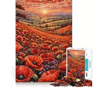 Puzzle da 1000 pezzi con tramonto su un campo di papaveri per adolescenti, giocattolo intelligente per il tempo libero, taglio preciso, lista dei desideri di Babbo Natale (38x26cm)
