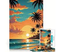 Puzzle da 1000 pezzi con tramonto su una spiaggia tropicale, decorazione con tagli precisi, gioco di logica e pensiero rilassante, regalo di Natale (38x52cm)