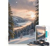 Puzzle da 1000 pezzi con tramonto su una valle di montagna innevata, ideale per adolescenti, stimola la memoria, facile da realizzare, con bordi puliti, perfetto per Natale (50x75cm)