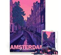 Puzzle da 1000 pezzi con tramonto sui canali di Amsterdam, ideale per adolescenti, stimola la memoria e crea un'atmosfera divertente Bordi nitidi Regalo perfetto per le vacanze (38x26cm)