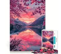 Puzzle da 1000 pezzi con tramonto sui ciliegi e lagoGioco di squadra perfetto per stimolare la mente,divertente e rilassante,ideale come regalo di Natale (38x52cm)