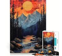 Puzzle da 1000 pezzi con tramonto sul fiume e montagna per ragazzi, gioco di logica stimolante, divertimento condiviso, bordi trasparenti, regalo perfetto (38x52cm)