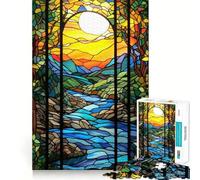 Puzzle da 1000 pezzi con tramonto sul fiume e vetrate artistiche per ragazzi, gioco di abilità mentale, divertimento casual, design da assemblare, regalo elegante 38x52cm