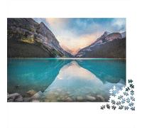 Puzzle da 1000 pezzi con tramonto sul lago di montagna e riflesso nello specchio del lago di montagna. Gioco educativo per adulti, bellissima decorazione,difficoltà, Dimensioni: 38x26 cm