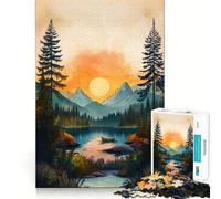 Puzzle da 1000 pezzi con tramonto sul lago di montagna, ideale per adulti, regalo, gioco di logica, svago rilassante, bordi puliti, regalo delizioso 38x26cm