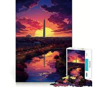 Puzzle da 1000 pezzi con tramonto sul Monumento a Washington,ideale per allenare la mente,con incastri precisi e senza spazi vuoti,un'attività divertente per rafforzare i legami affettivi (38x52cm)