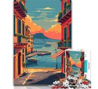 Puzzle da 1000 pezzi con tramonto sul porto di Napoli, puzzle da 1000 pezzi per adolescenti, arte a carboncino, per ammazzare il tempo in casa, decorazione per la casa, 26x38cm