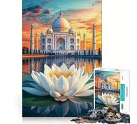 Puzzle da 1000 pezzi con tramonto sul Taj Mahal e fiori di loto, ideale per ragazzi, rompicapo e attività per la casa, con taglio di alta qualità, perfetto per i desideri di Babbo Natale 38x26cm