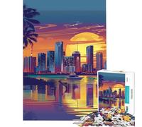 Puzzle da 1000 pezzi con tramonto sulla città di Miami gioco educativo e coinvolgente per coltivare la pazienza l'arte l'analisi e la logica (dimensioni 50x75cm)