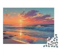 Puzzle da 1000 pezzi con tramonto sulla spiaggia e onde dell'oceano, gioco educativo per adulti, bellissima decorazione, difficile, ideale per compleanni, 38x26 cm.