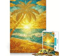 Puzzle da 1000 pezzi con tramonto sulla spiaggia e vetrata artistica per adulti, gioco rilassante, bordi precisi, regalo speciale 38x26cm