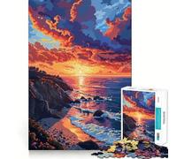 Puzzle da 1000 pezzi con tramonto sulla spiaggia,pixel art,gioco di precisione e cognitivo,ideale per il tempo libero e come regalo di Natale (50x75cm)