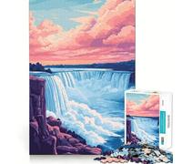 Puzzle da 1000 pezzi con tramonto sulle cascate del Niagara in stile pastello,illustrazione minimalista,gioco di precisione,divertente e stimolante per la risoluzione di problemi per momenti di relax