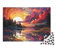Puzzle da 1000 pezzi con tramonto surreale sul lago, paesaggio montano al tramonto con fiume, per adulti dai 12 anni in su, giochi educativi, decorazione per la casa, regalo di compleanno, 38x26cm