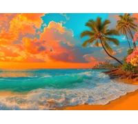 Puzzle da 1000 pezzi con tramonto tropicale, spiaggia, palma e vista sull'oceano, puzzle con poster, 50,8 x 71,1 cm, puzzle artistico per adulti e famiglia, regalo unico per gli amanti della spiaggia