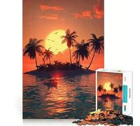 Puzzle da 1000 pezzi con tramonto tropicale su un'isola, taglio perfetto, divertente gioco di logica, gioco gratuito, attività per compleanno (38x52cm)