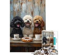 Puzzle da 1000 pezzi con tre barboncini e caffè ideale per adolescenti Un gioco di assemblaggio che allena la mente e la manualità Regalo perfetto per amici e familiari 50x75cm