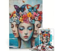 Puzzle da 1000 pezzi con tre bellissimi volti e fiori decorazione da parete regalo di compleanno compleanno e Natale 38x26cm