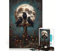 Puzzle da 1000 pezzi con tre corvi su una croce e la luna, ideale per adulti, gioco di logica, antistress, con bordi trasparenti, regalo per le festività 38x26cm