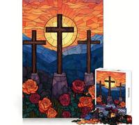 Puzzle da 1000 pezzi con tre croci e rose in vetro colorato per adolescenti, gioco rompicapo per attività domestiche, taglio di alta qualità, articolo con desiderio di Babbo Natale 38x26cm