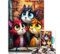 Puzzle da 1000 pezzi con tre gatti per adolescenti, sfida difficile antistress, migliora l'amore tra coppie, 50x75cm