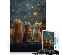 Puzzle da 1000 pezzi con tre gattini che guardano le stelle, per adulti Gioco intelligente, per interni, con taglio preciso Un regalo perfetto 38x26cm