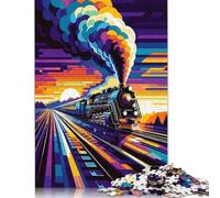Puzzle da 1000 pezzi con treno a vapore al tramonto, puzzle quadrato per adulti e bambini, gioco di puzzle in legno da 1000 pezzi (75x50 cm)