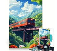 Puzzle da 1000 pezzi con treno rosso in un paesaggio montuoso, ideale per adolescenti, un gioco rilassante e di qualità, perfetto come regalo (50x75cm)