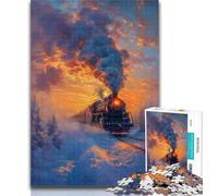 Puzzle da 1000 pezzi con treno sulla neve e tramonto per adolescenti, decorazione da parete, regali unici per compleanno e Natale, adatti per bambini di età compresa tra 50x75cm