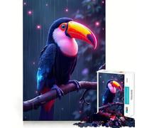 Puzzle da 1000 pezzi con tucano fluorescente sotto la pioggia per adolescenti, ideale per stimolare la creatività, perfetto per la casa, con taglio preciso e ideale come regalo per le feste (50x75cm)