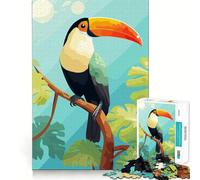 Puzzle da 1000 pezzi con tucano, stampa Risograph, animali, taglio perfetto, divertente, logico, gioco gratuito, attività per compleanno (50x75cm)