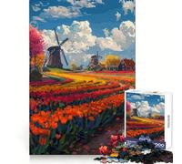 Puzzle da 1000 pezzi con tulipani olandesi,pixel art,taglio preciso,divertimento per la mente,divertimento per rallentare il ritmo,decorazione natalizia da parete (38x26cm)