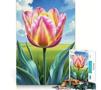Puzzle da 1000 pezzi con tulipani rosa e gialli in fiore per ragazzi, gioco di logica, rilassante, di alta qualità, regalo di Natale (38x26cm)
