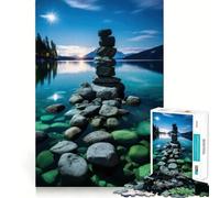 Puzzle da 1000 pezzi con tumulo di pietre in riva al lago, ideale per ragazzi, gioco di logica e svago, con bordi sottili, regalo speciale 50x75cm