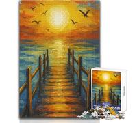 Puzzle da 1000 pezzi con uccelli e dipinto sul molo al tramonto, gioco educativo per la concentrazione mentale, idea regalo speciale commovente, dimensioni 38x52cm