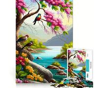 Puzzle da 1000 pezzi con uccelli e fiori in riva al fiume,taglio preciso,gioco di logica,gioco rilassante,regalo di Natale (38x26cm)
