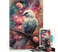 Puzzle da 1000 pezzi con uccellini bianchi e rose,divertente per allenare la mente,con incastri precisi e senza spazi vuoti,ideale per creare un legame speciale con i propri cari (38x52cm)