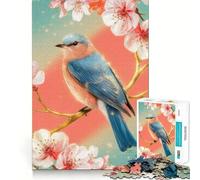 Puzzle da 1000 pezzi con uccellino azzurro su ramo di ciliegio in fiore,taglio perfetto,divertente rompicapo cognitivo,gioco per il tempo libero,regalo artistico di Natale 38x52cm