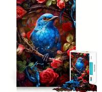 Puzzle da 1000 pezzi con uccellino blu e rosa rossa,gioco di incastro preciso,stimola la logica,ideale per il tempo libero e come regalo di compleanno 38x26cm