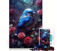 Puzzle da 1000 pezzi con uccellino blu e rosa rossa Gioco di precisione,stimola la mente,ideale per momenti di relax e come decorazione natalizia 50x75cm