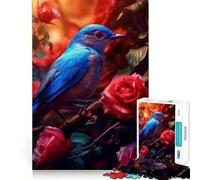Puzzle da 1000 pezzi con uccellino blu e rosa rossa,incastro preciso,gioco creativo e divertente,gioco rilassante,regalo di Natale per la tranquillità 50x75cm