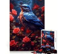 Puzzle da 1000 pezzi con uccellino blu e rosa rossa per adulti, ideale per esercitarsi nella logica, per un momento di svago rilassante, con bordi netti e un regalo delizioso (38x26cm)