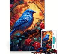 Puzzle da 1000 pezzi con uccellino blu e rosa rossa,pezzi a incastro preciso,gioco divertente e rilassante,ideale per decorazioni natalizie 38x52cm