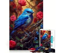 Puzzle da 1000 pezzi con uccellino blu e rosa rossa,taglio perfetto Divertente rompicapo cognitivo,gioco per il tempo libero,regalo artistico di Natale 38x52cm