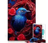 Puzzle da 1000 pezzi con uccellino blu e rosa rossa,taglio preciso,gioco di logica,gioco rilassante,decorazione natalizia per la casa 50x75cm